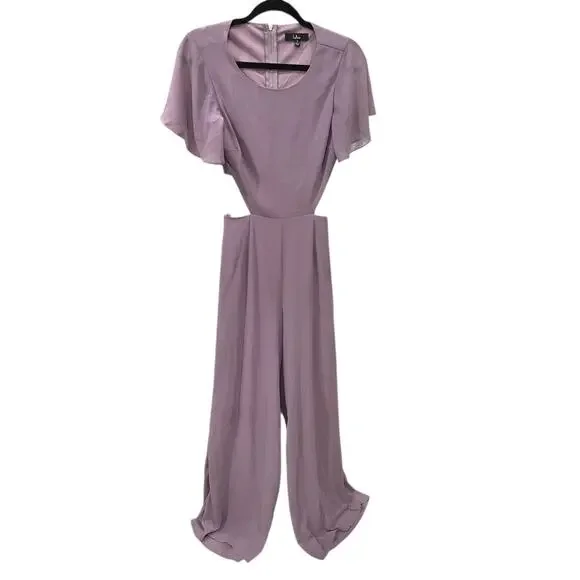 LULUS Lilac V-Neck Waist Cutout Jumpsuit S EUC Pastel Event - Picture 3 of 6